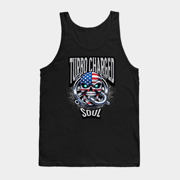 Turbo Charged Soul USA American Flag Skull Face Boosted Tank Top by Carantined Chao$